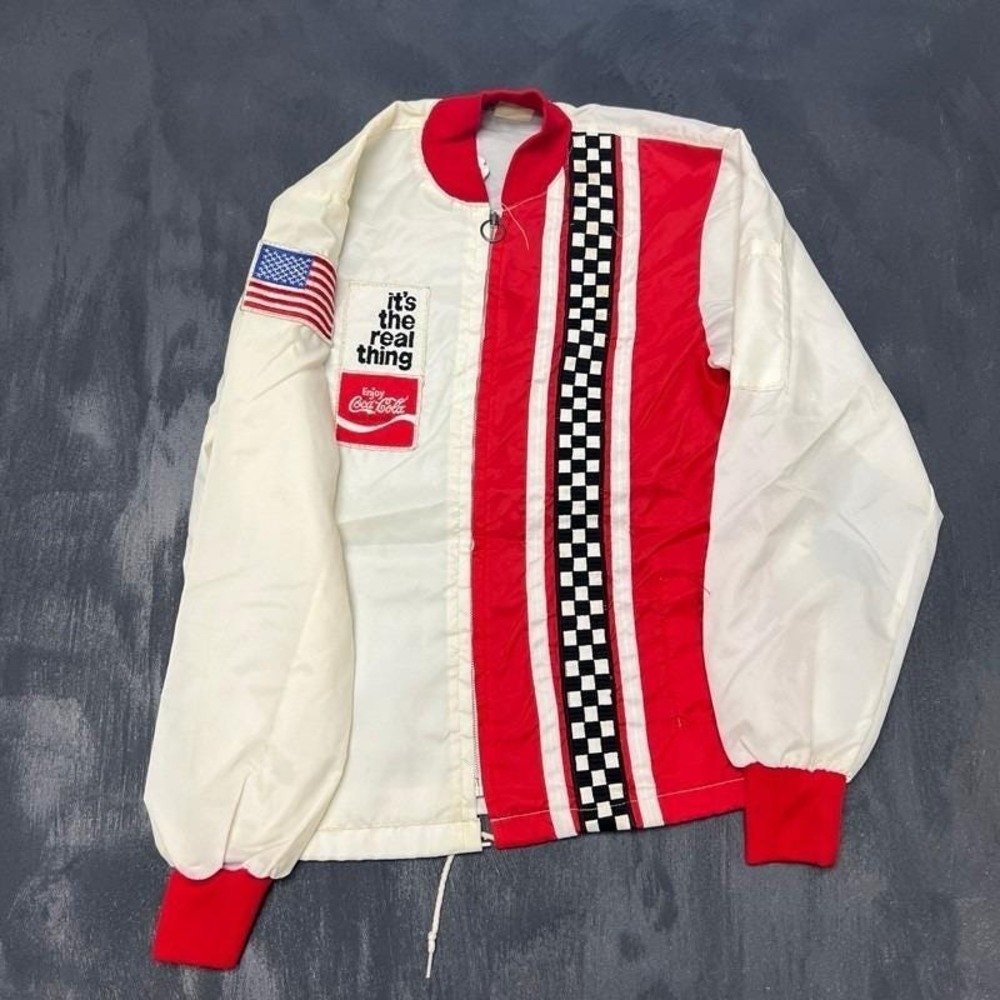 Vintage Coca Cola Racing Jacket Mens Large White 1970s USA Zip Up